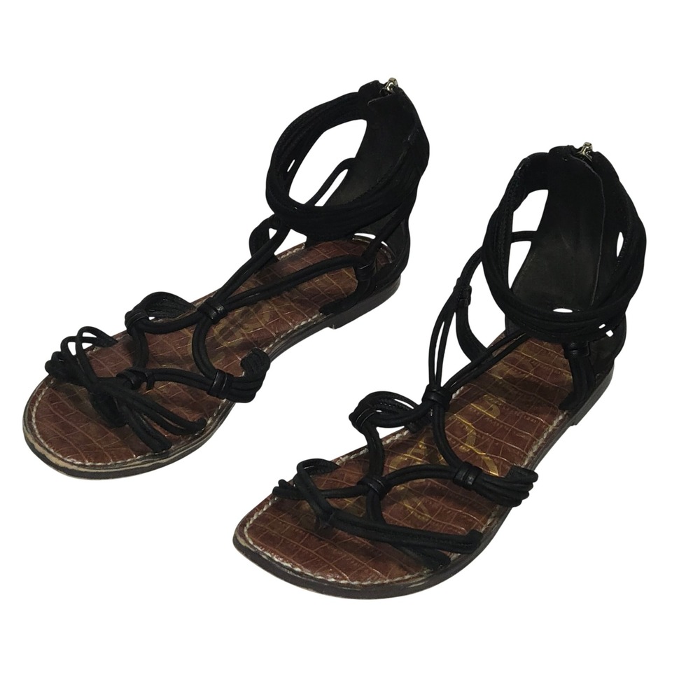 Sam Edelman Gianni Gladiator Sandals Womens 8M Black Strappy Flat Summer Shoes